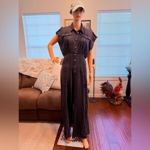 Stylish Black/Dk Pink Denim Jumpsuit